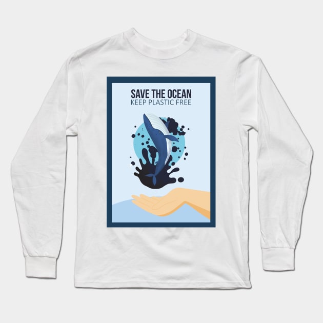 Save The Ocean Keep The Sea Plastic Free Turtle Scene Long Sleeve T-Shirt by javva